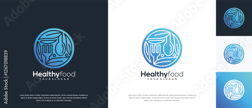 Healthy food logo design vector concept. Healthy food logo icon with leaf.