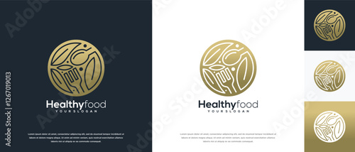 Healthy food logo design vector concept. Healthy food logo icon with leaf.