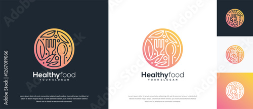 Healthy food logo design vector concept. Healthy food logo icon with leaf.