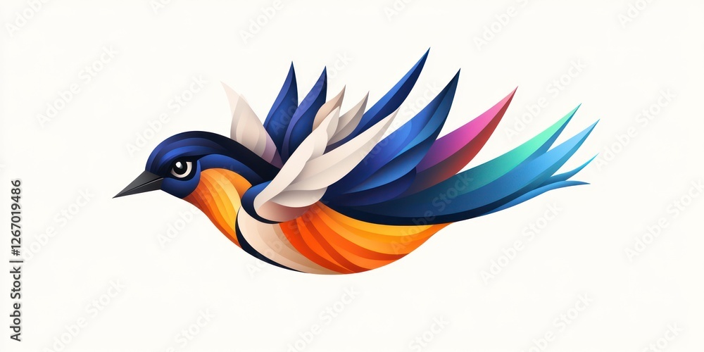 Naklejka premium A swallow bird gracefully soars through the sky, displaying bright feathers and showcasing its agility while symbolizing the arrival of spring
