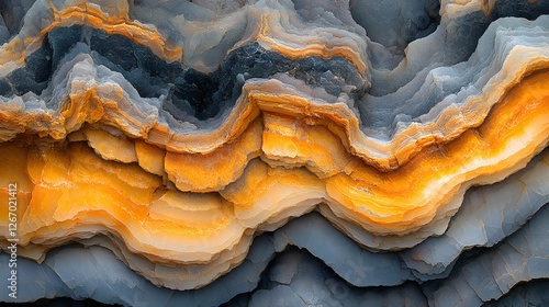 Stunning image of layered rock, showcasing intricate details and vibrant colors. A testament to geological processes. Macro detail. Layered Rock Formation: A Tapestry of Earth's History photo