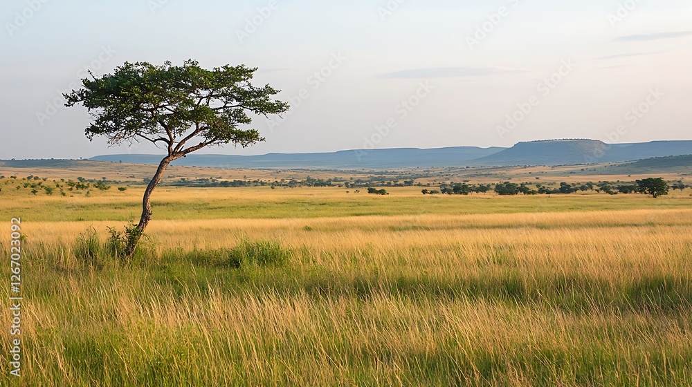 Lone acacia tree in vast African savanna grassland Lone acacia tree in vast African savanna grassland