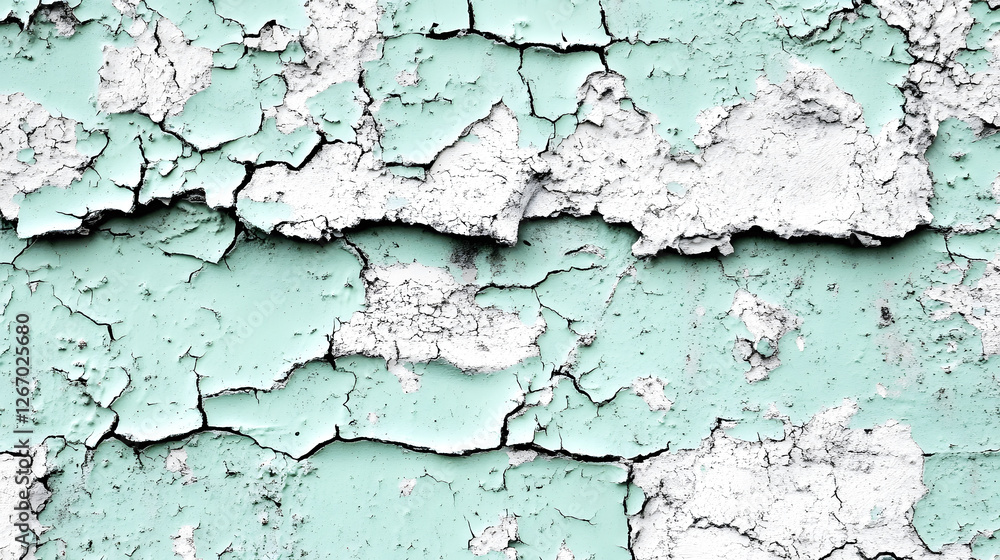 Fototapeta premium Cracked and Peeling Mint Green Paint on Old Wall Surface