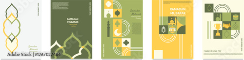 a flat geometrical Ramadan poster set for social media posts, printed poster, or design element