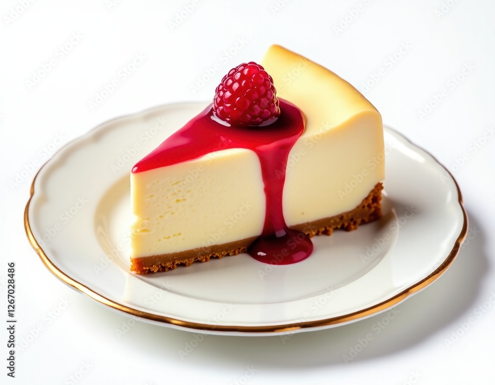 Delicious Raspberry Cheesecake Slice on Elegant Plate Delicious Raspberry Cheesecake Slice on Elegant Plate