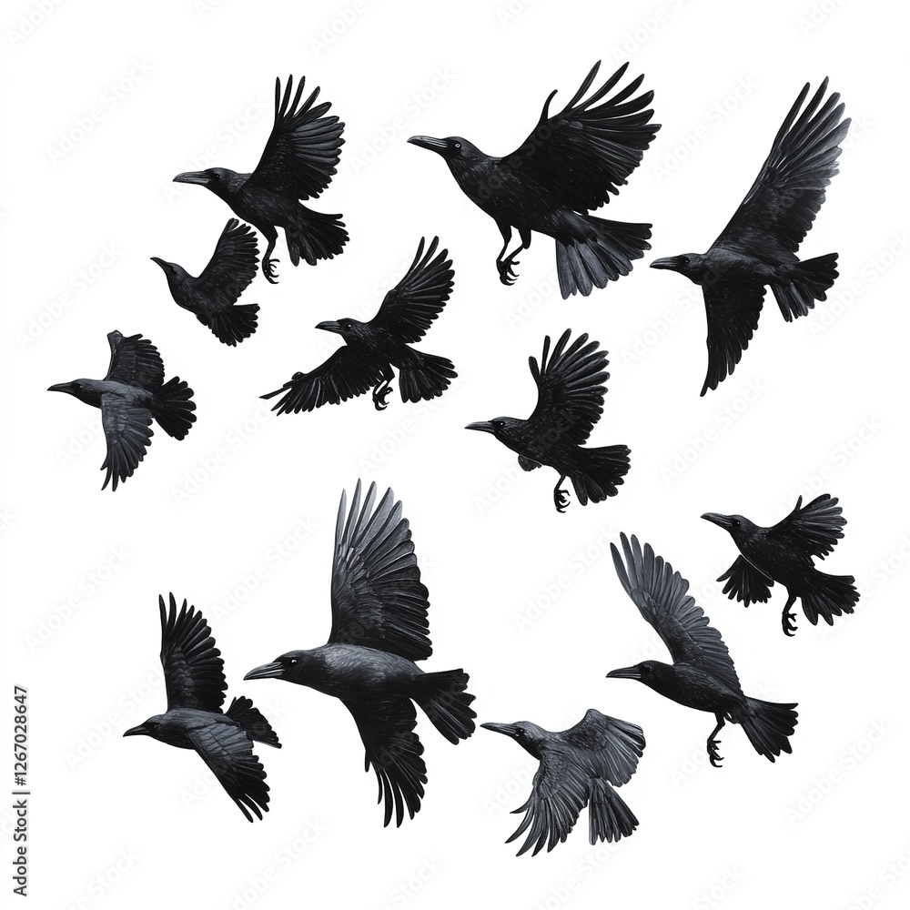 Obraz premium Black Crows in Flight Majestic Birds Soaring Dark Wings Nature Wildlife Avian Photography Elegant Dark Birds Flying High in the Sky Powerful Flight 