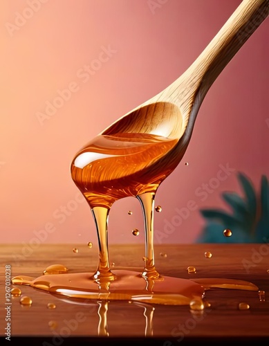 Wallpaper Mural Golden Honey Dripping from Wooden Spoon Torontodigital.ca