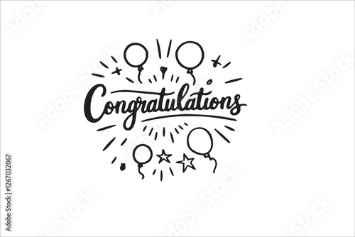 Congratulations Celebration: A celebratory design featuring the word "Congratulations" in elegant hand lettering, surrounded by festive balloons and starburst elements. Perfect for greeting cards.
