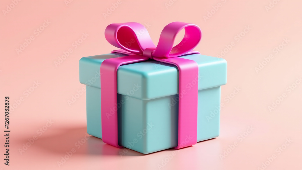 Fototapeta premium Stylish 3D Gift Box Present box with pink Ribbon on pastel Background