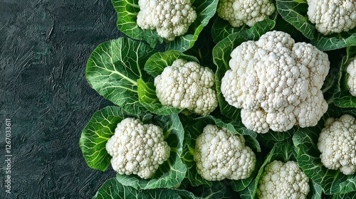 Cauliflowers on Leaves. Food photography background. Use for food product images photo