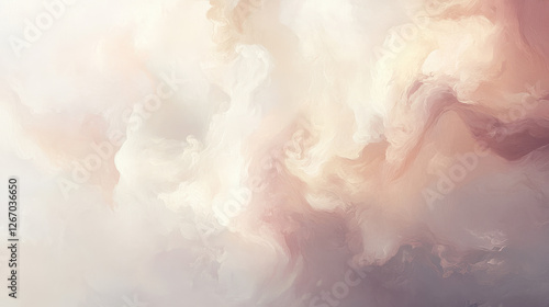 Gentle, swirling clouds with soft pink and cream tones, set against a minimalist taupe background