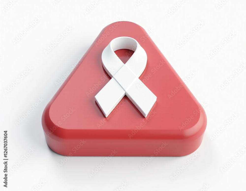 Fototapeta premium White Ribbon on Red Triangle Awareness Symbol 3D Render