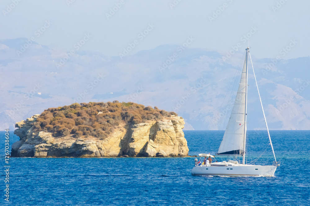 Yacht sailing in the Aegean sea, Turkey