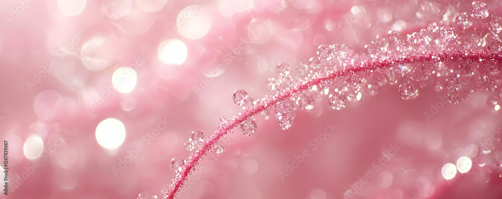 Pink stem, dew drops, bokeh background, nature macro Pink stem, dew drops, bokeh background, nature macro