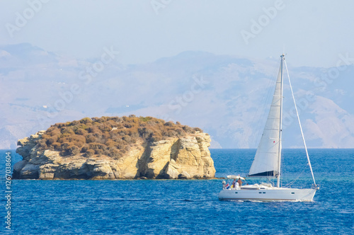 Obraz na płótnie Yacht sailing in the Aegean sea, Turkey w salonie