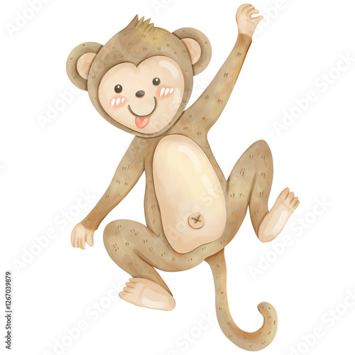 Photography Cartoon hand drawn watercolor cute monkey