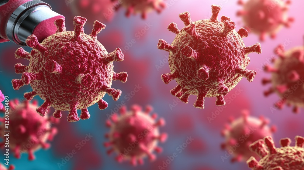 Obraz premium Blood test analyzing coronavirus bacteria and cells of a biological organism under high magnification