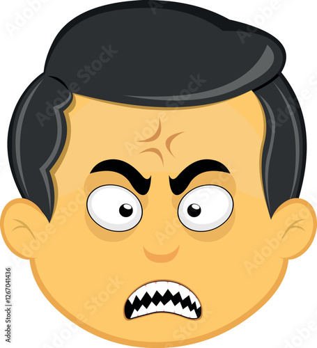 vector illustration yellow emoji character male, fury expression with a vein in his head and sharp teeth