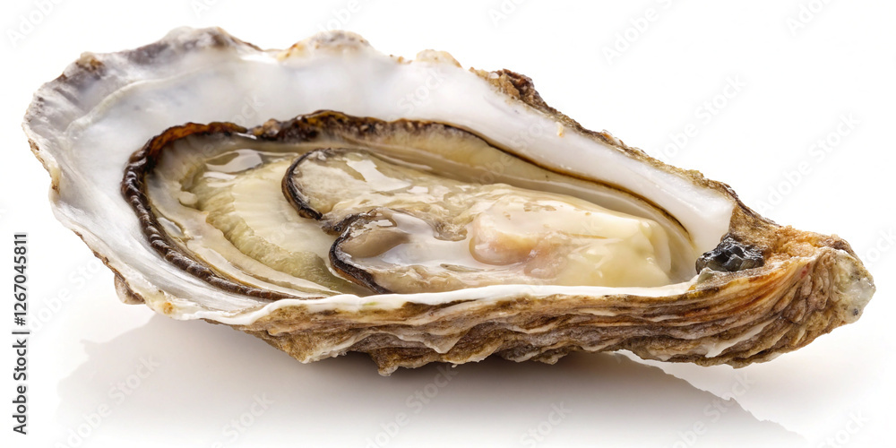 Fresh Open Oyster Shell Isolated on a Clean White Background for Culinary Presentation Fresh Open Oyster Shell Isolated on a Clean White Background for Culinary Presentation
