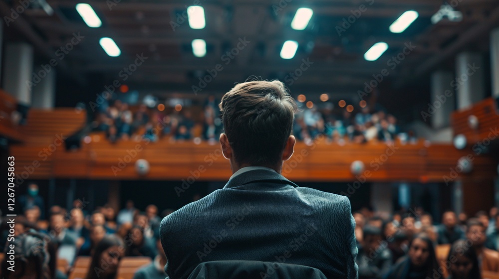 A man stands in front of a crowd of people A man stands in front of a crowd of people