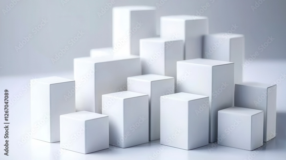 Minimalist Composition of Geometric White Cubes on Light Background for Abstract Artwork or Design Projects Minimalist Composition of Geometric White Cubes on Light Background for Abstract Artwork or Design Projects