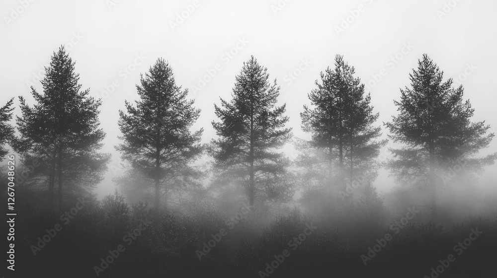 Misty morning forest silhouettes Misty morning forest silhouettes