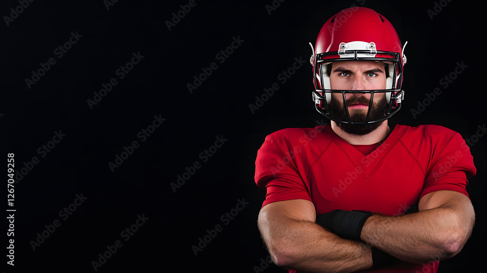 American Football Player in Helmet, Head and Shoulders Shot
American Football Player in Helmet, Head and Shoulders Shot