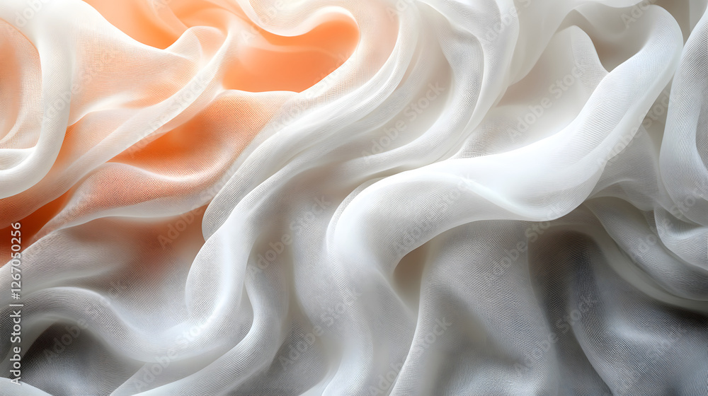 Fototapeta premium Elegant Silk Fabric: Luxurious folds of delicate silk fabric in shades of white and orange create a sense of flow, texture, and opulence.