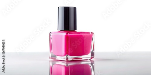 Isolated surreal pink polish bottle; editable color, whimsical fantasy backdrop.  Dreamy nail art vibes.