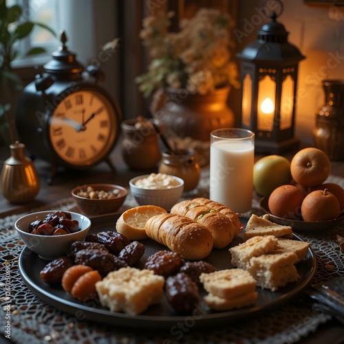 Wallpaper Mural Cozy Autumn Breakfast with Fresh Pastries, Fruits, and Warm Lighting, Ramadan Torontodigital.ca