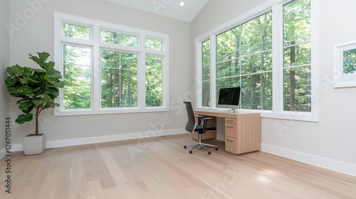 Wallpaper Mural Home office with large windows, natural light, hardwood floor Torontodigital.ca