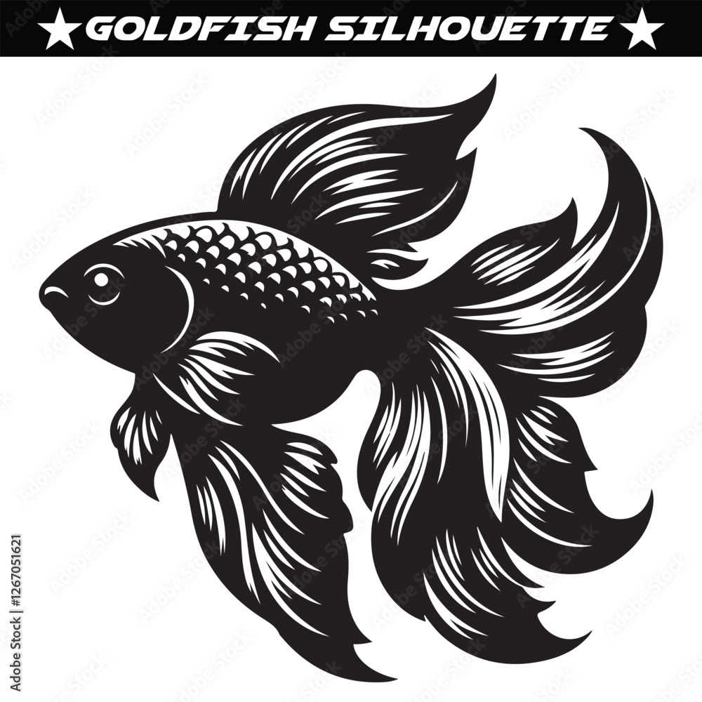 Goldfish silhouette, black and white goldfish vector. Goldfish silhouette, black and white goldfish vector.