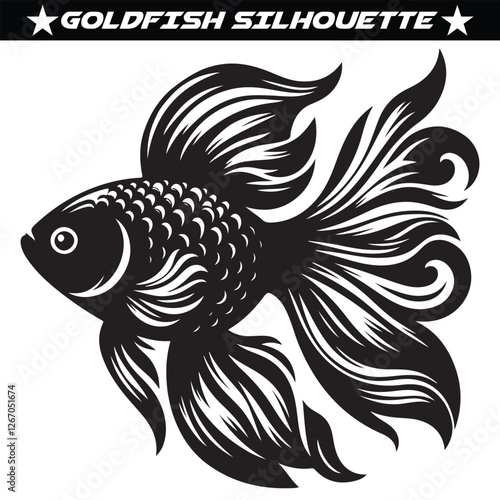 Goldfish silhouette, black and white goldfish vector.