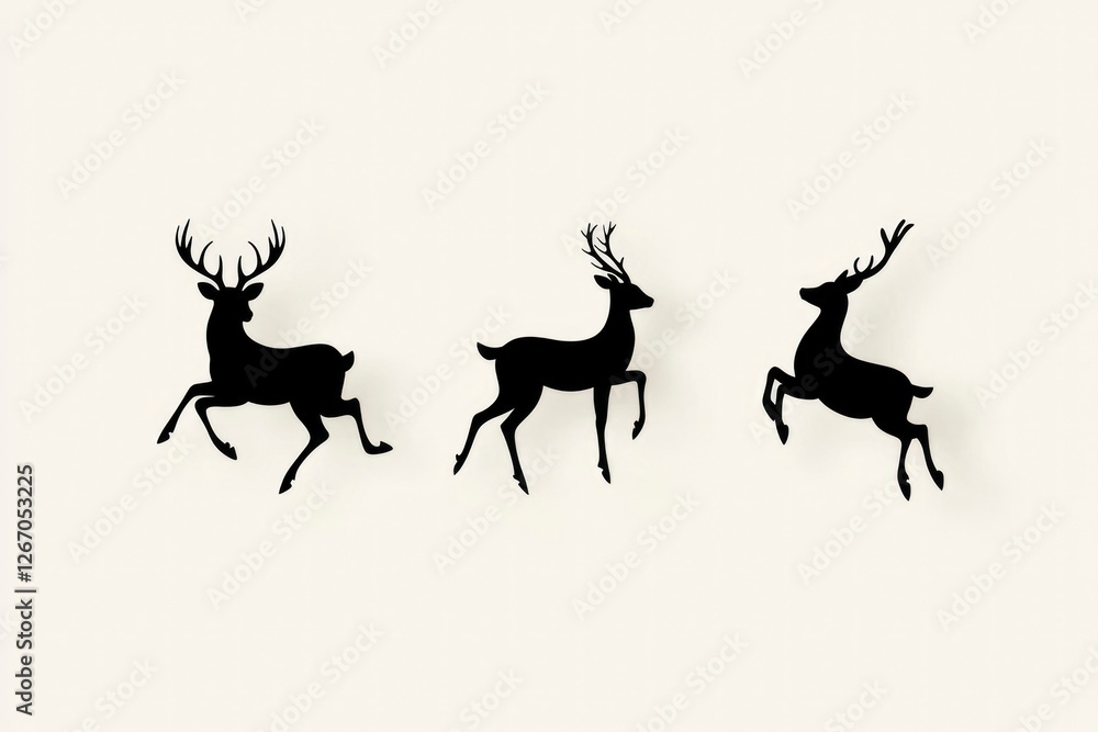 Fototapeta premium Three Reindeer running gracefully, winter season, Christmas holiday, card