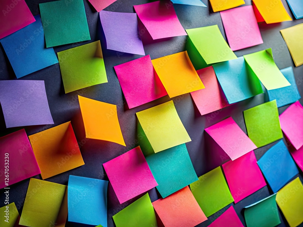 Macro lens reveals a post-it's epic journey through a frantic office, stop-motion style, on a dark, dramatic background. Macro lens reveals a post-it's epic journey through a frantic office, stop-motion style, on a dark, dramatic background.