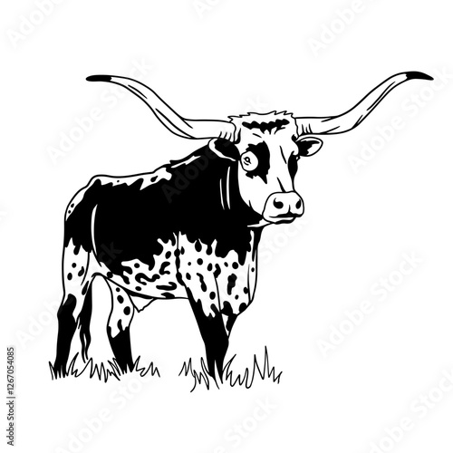Texas longhorn vector. Design element for poster, t-shirt print, banner. Texas longhorn cattle head and body icon