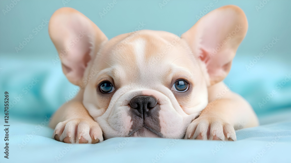 Cute French Bulldog Puppy Relaxing on Bed Cute French Bulldog Puppy Relaxing on Bed