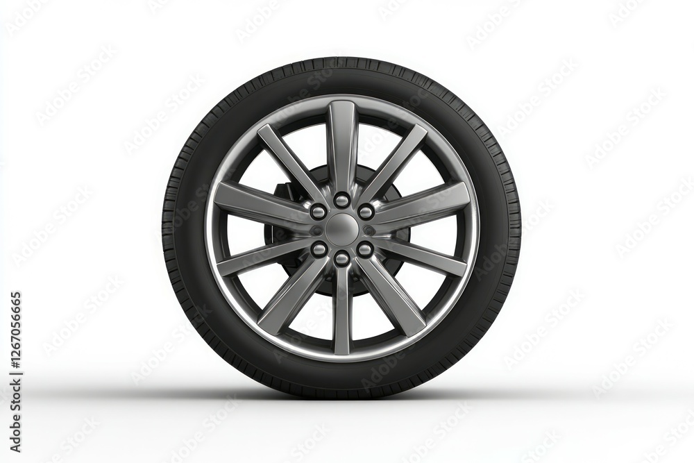 Shiny metallic wheel rim on white background. AI generated Shiny metallic wheel rim on white background. AI generated