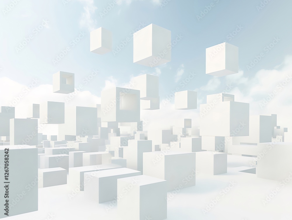 Floating Cubes Sky Cityscape Abstract Design Floating Cubes Sky Cityscape Abstract Design