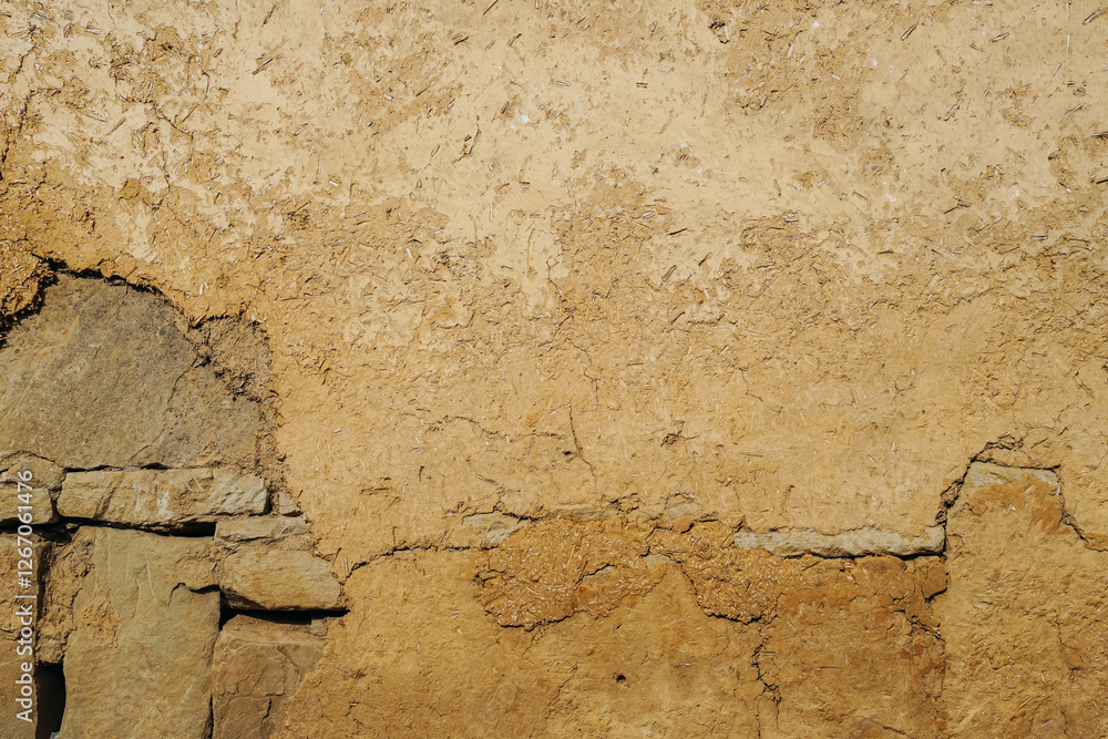 cracked soil wall texture of clay house.