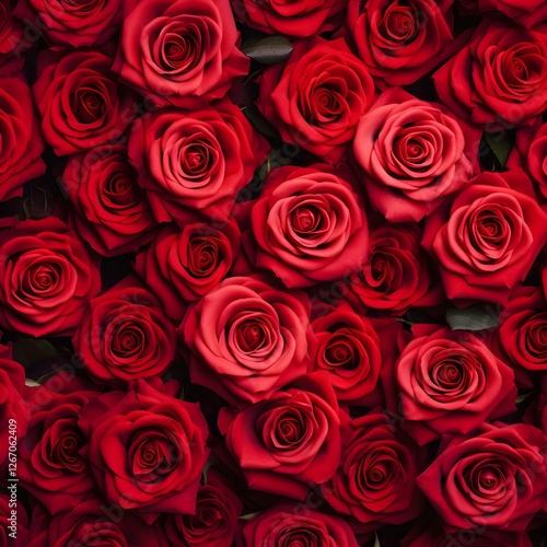 A bunch of red roses are in a bouquet