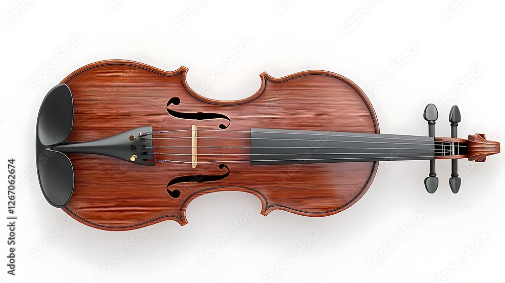 Fototapeta premium A wooden violin with a black bow is shown from the side