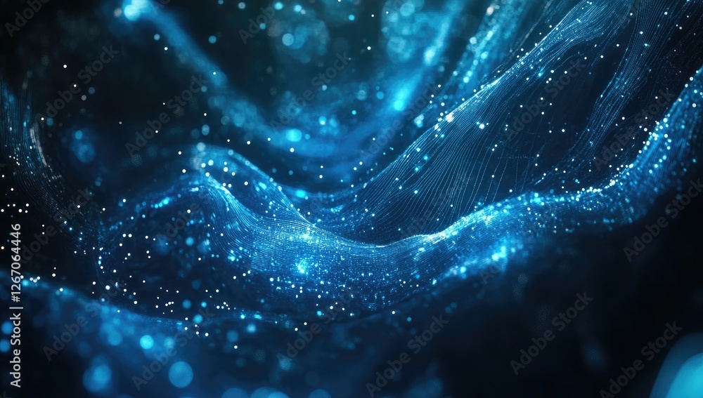 Blue digital wave flowing, dark background, abstract tech design Blue digital wave flowing, dark background, abstract tech design