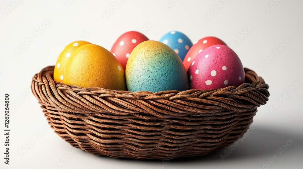 colorful easter eggs with wicker basket isolated on transparent background colorful easter eggs with wicker basket isolated on transparent background