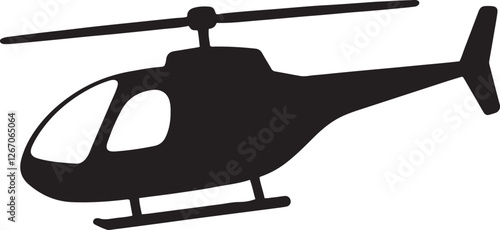 Black Silhouette of Helicopter on White Background for Aviation Concepts