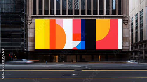 A large billboard with a colorful design on it