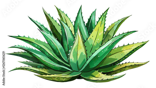 A watercolor vector of Aloe vera branch, isolated on a white background.
