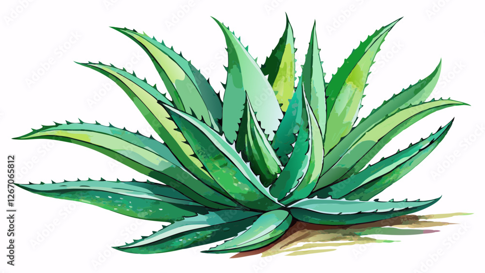 Fototapeta premium A watercolor vector of Aloe vera branch, isolated on a white background.