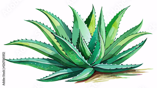 A watercolor vector of Aloe vera branch, isolated on a white background.
