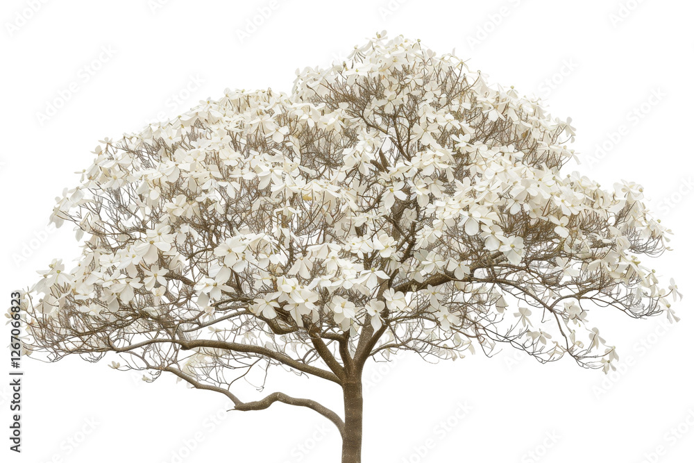 Obraz premium Elegant dogwood tree with beautiful pink and white flowers blooming in a peaceful garden isolated on transparent background
